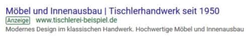 Adwords Anzeige Handwerker Tischlerei Online marketing