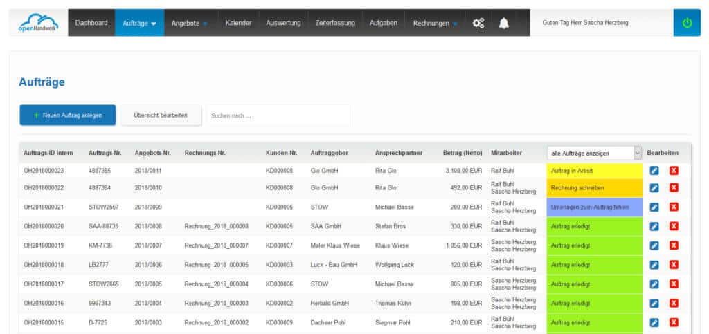 openHandwerk Auftragsuebersicht