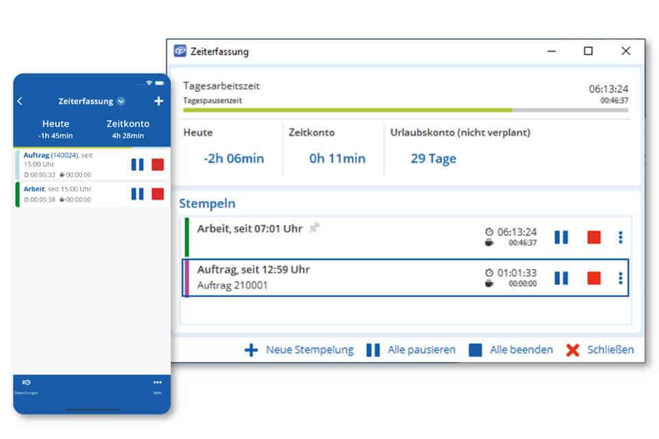 TAIFUNs Handwerkersoftware mit App verschiedene screens