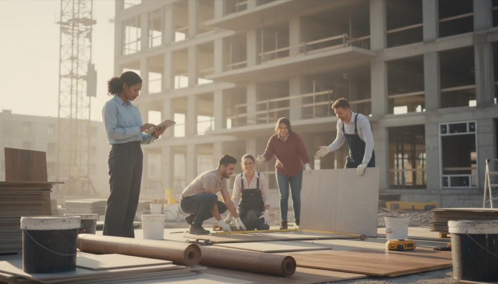 mobile Zeiterfassung Bodenleger auf der Baustelle mobile Zeiterfassung Bodenleger auf der Baustelle