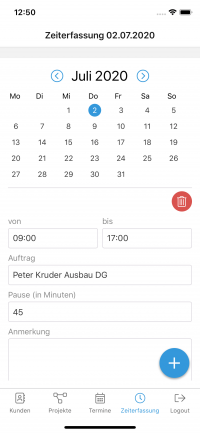 Mobil Ansicht iPhone Zeiterfassung das-programm.io Mobil Ansicht iPhone Zeiterfassung das-programm.io